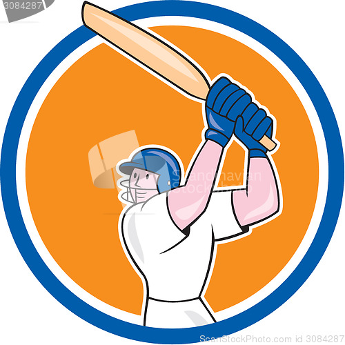 Image of Cricket Player Batsman Batting Circle Cartoon