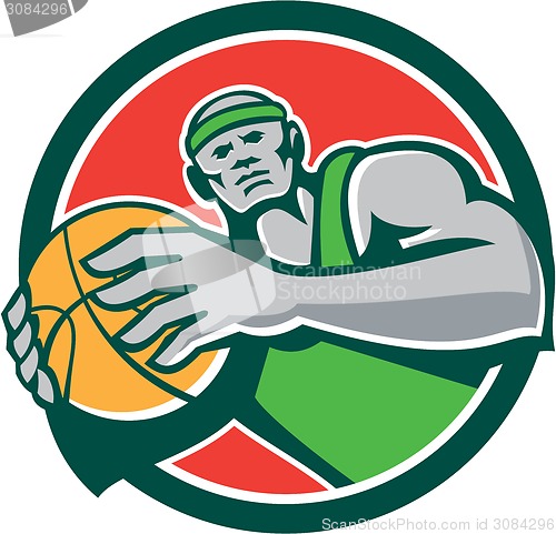 Image of Basketball Player Holding Ball Circle Retro