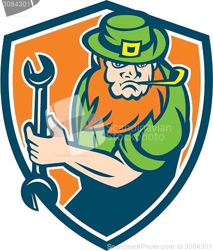 Image of Leprechaun Mechanic Spanner Shield Retro