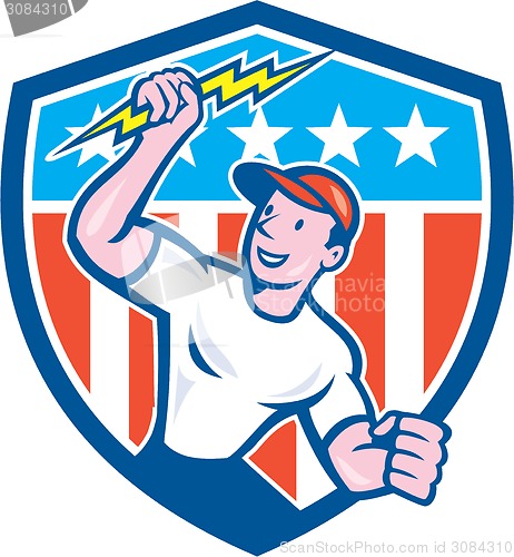 Image of Electrician Lightning Bolt USA Flag Cartoon