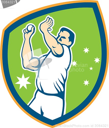 Image of Australian Cricket Fast Bowler Bowling Ball Shield Cartoon