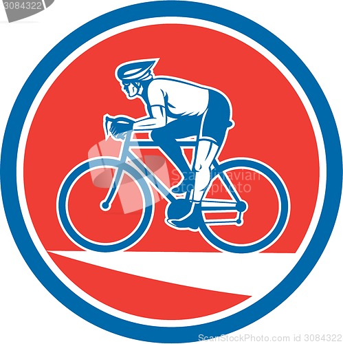 Image of Cyclist Riding Mountain Bike Circle Retro