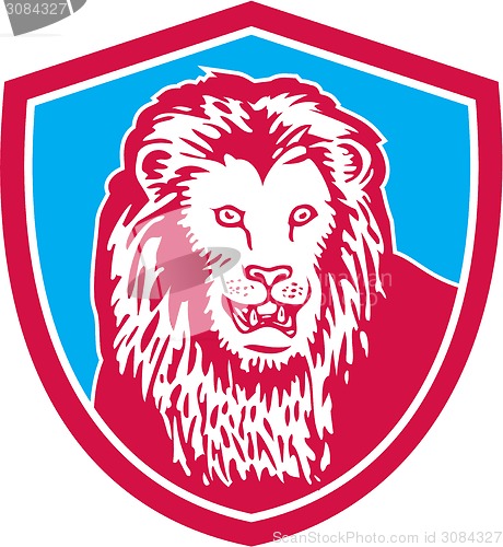 Image of Lion Big Cat Head Shield Retro