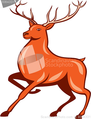 Image of Red Stag Deer Side Marching Cartoon