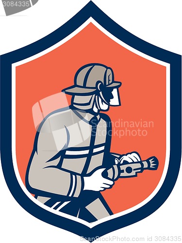 Image of Fireman Firefighter Fire Hose Shield Retro