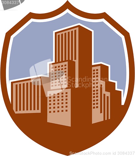 Image of Urban Skyscraper Buildings Shield Retro