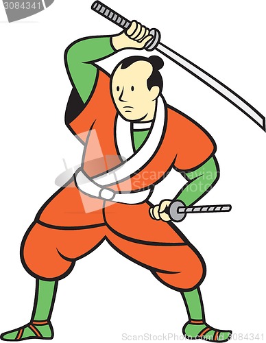 Image of Samurai Warrior Wielding Katana Sword Cartoon