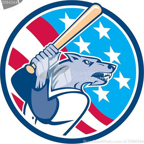 Image of Wolf Baseball With Bat USA Stars Circle Retro