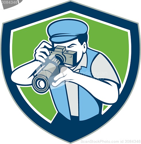 Image of Photographer Shooting Camera Shield Retro