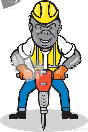Image of Gorilla Construction Jackhammer Cartoon