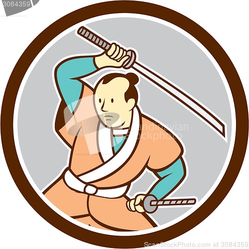 Image of Samurai Warrior Katana Sword Circle Cartoon