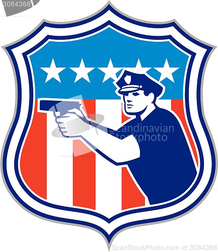 Image of Policeman With Gun American Flag Shield Retro