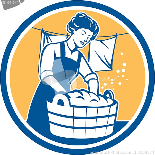 Image of Housewife Washing Laundry Vintage Circle