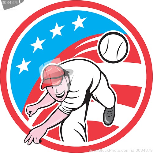 Image of Baseball Pitcher Outfielder Throwing Ball Circle Cartoon
