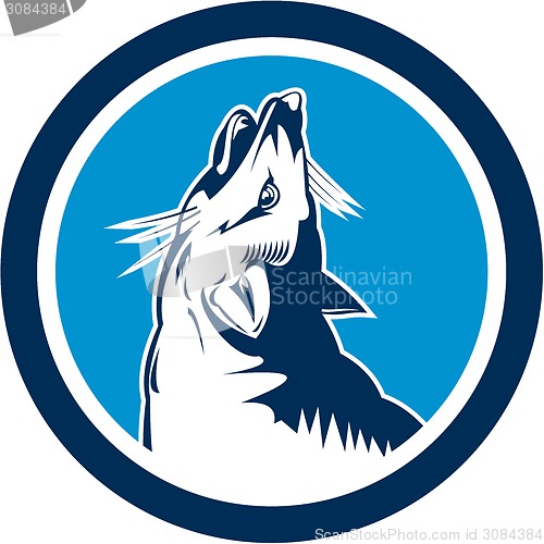 Image of Red Fox Head Howling Circle Retro