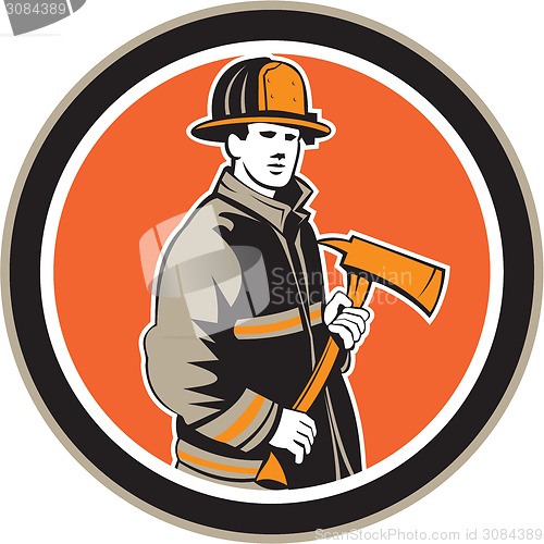 Image of Fireman Firefighter Holding Fire Axe Circle