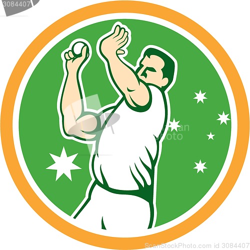 Image of Australian Cricket Fast Bowler Bowling Ball Circle Cartoon