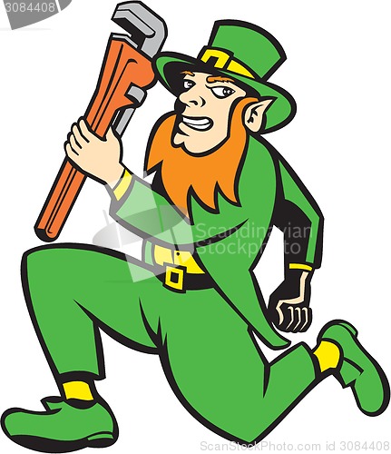 Image of Leprechaun Plumber Wrench Running Retro