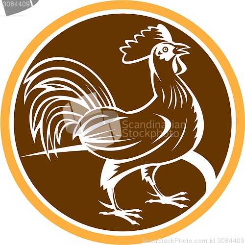 Image of Chicken Rooster Side Circle Woodcut