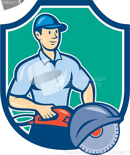 Image of Construction Worker Concrete Saw Consaw Cartoon