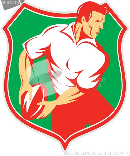 Image of Rugby Player Passing Ball Shield Retro