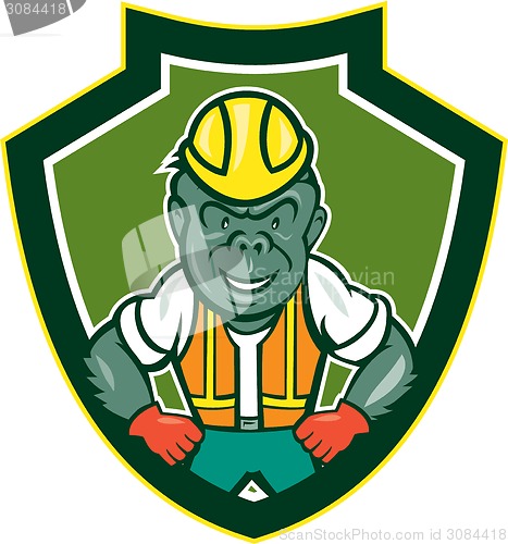 Image of Angry Gorilla Construction Worker Shield Cartoon
