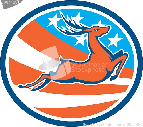 Image of Deer Stag Buck Jumping USA Flag Circle
