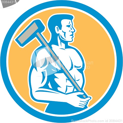 Image of Union Worker With Sledgehammer Circle Retro