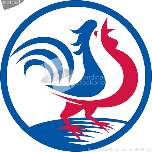 Image of Chicken Rooster Crowing Circle Retro