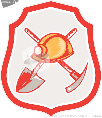 Image of Miner Hardhat Spade Pick Axe Shield Retro