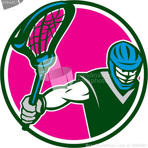 Image of Lacrosse Player Crosse Stick Circle Retro