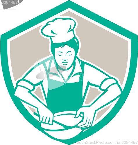 Image of Female Chef Mixing Bowl Shield Retro