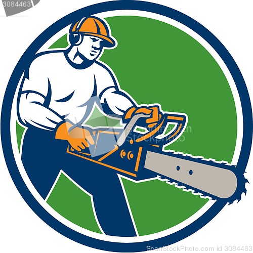 Image of Lumberjack Tree Surgeon Arborist Chainsaw Circle