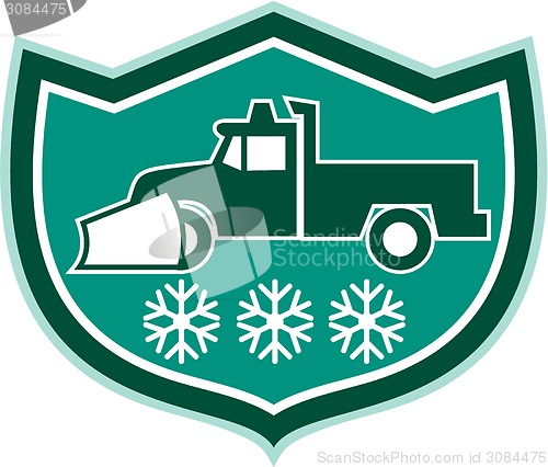 Image of Snow Plow Truck Snowflakes Shield Retro