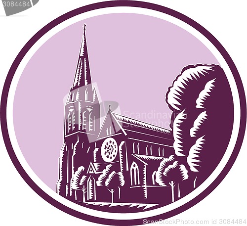 Image of Christchurch Cathedral Woodcut Retro