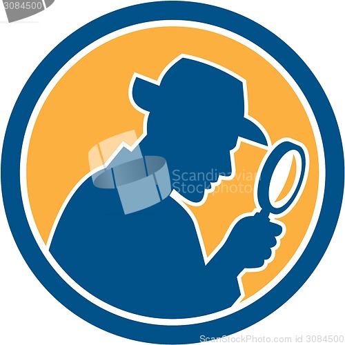 Image of Detective Holding Magnifying Glass Circle Retro