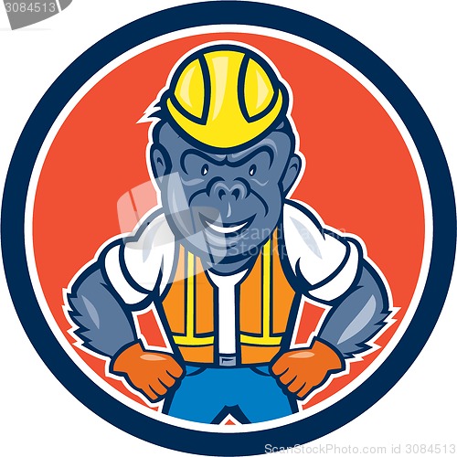 Image of Angry Gorilla Construction Worker Circle Cartoon