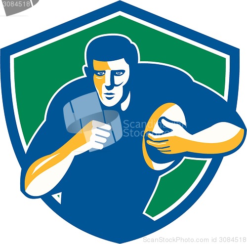 Image of Rugby Player Running Fending Shield Retro