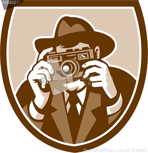 Image of Photographer Shooting Camera Shield Retro