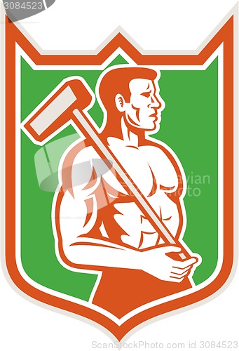 Image of Union Worker With Sledgehammer Shield Retro