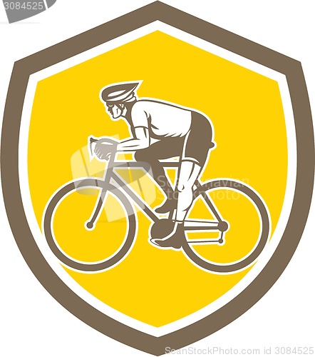 Image of Cyclist Riding Mountain Shield Retro