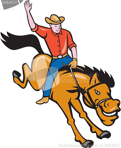 Image of Rodeo Cowboy Riding Bucking Bronco Cartoon
