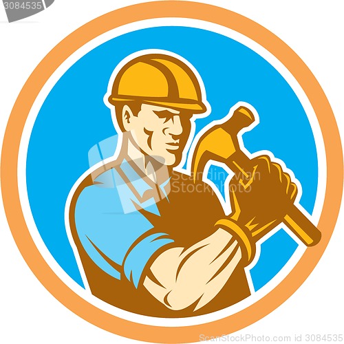 Image of Builder Carpenter Holding Hammer Circle Retro