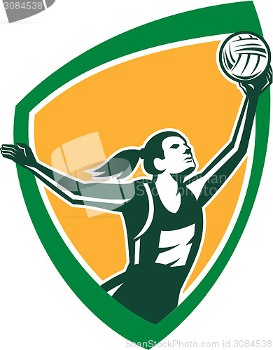 Image of Netball Player Catching Ball Shield Retro