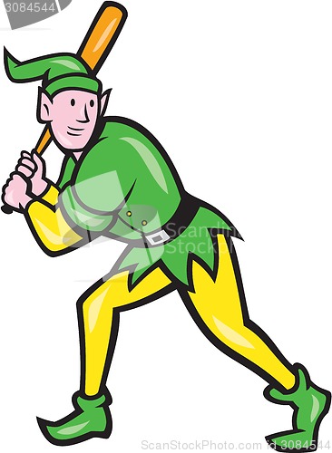 Image of Elf Baseball Player Batting Isolated Cartoon