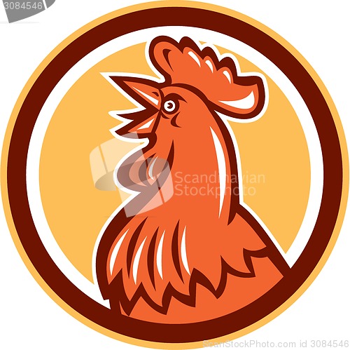 Image of Chicken Rooster Head Crowing Circle Retro