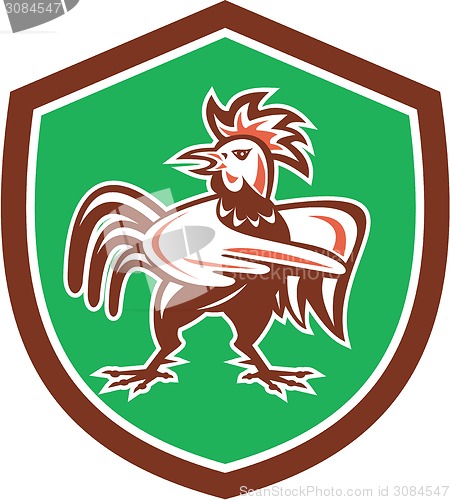 Image of Chicken Rooster Angry Pointing Shield Retro