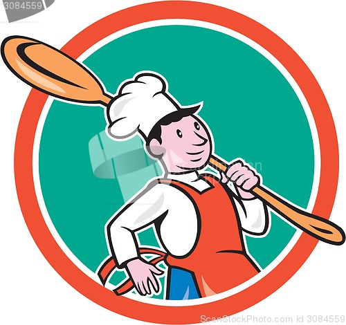 Image of Chef Cook Marching Spoon Circle Cartoon