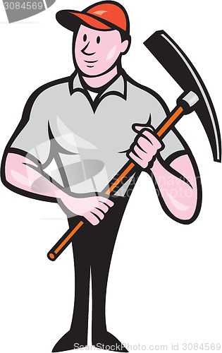 Image of Construction Worker Holding Pickaxe Cartoon