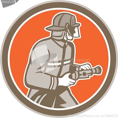Image of Fireman Firefighter Fire Hose Circle Retro